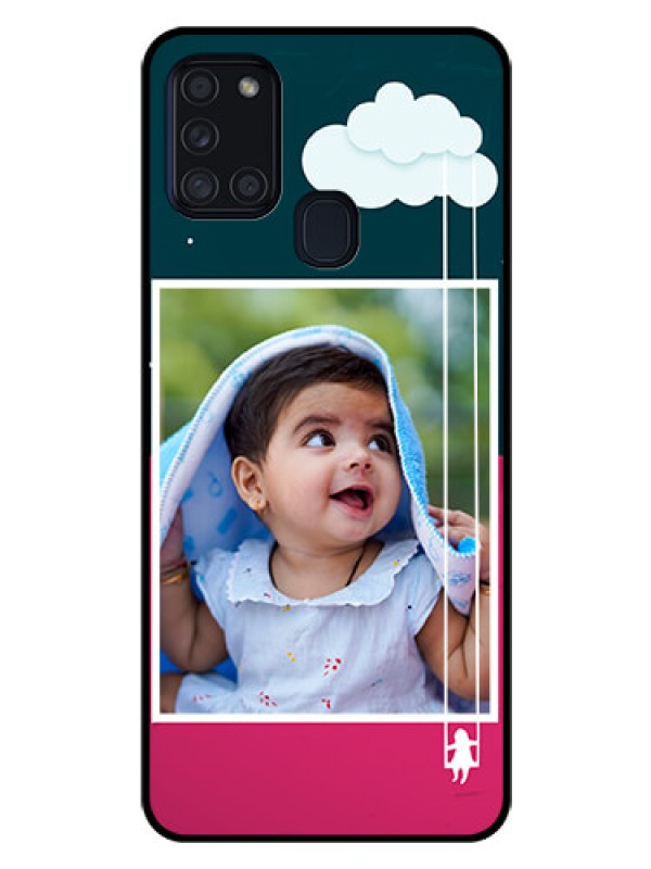 Custom Galaxy A21s Custom Glass Phone Case  - Cute Girl with Cloud Design