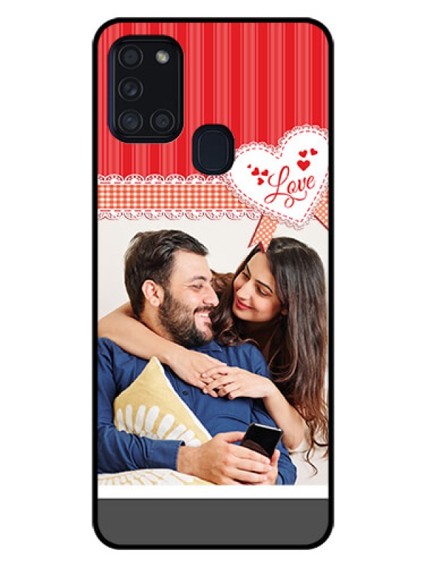 Custom Galaxy A21s Custom Glass Mobile Case  - Red Love Pattern Design