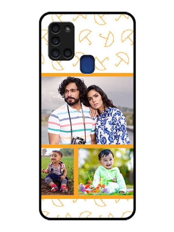 Custom Galaxy A21s Custom Glass Mobile Case  - Yellow Pattern Design