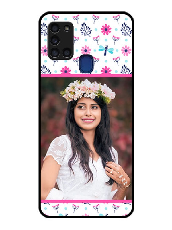 Custom Galaxy A21s Photo Printing on Glass Case  - Colorful Flower Design