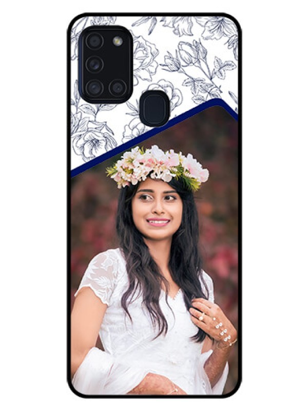 Custom Galaxy A21s Personalized Glass Phone Case  - Premium Floral Design