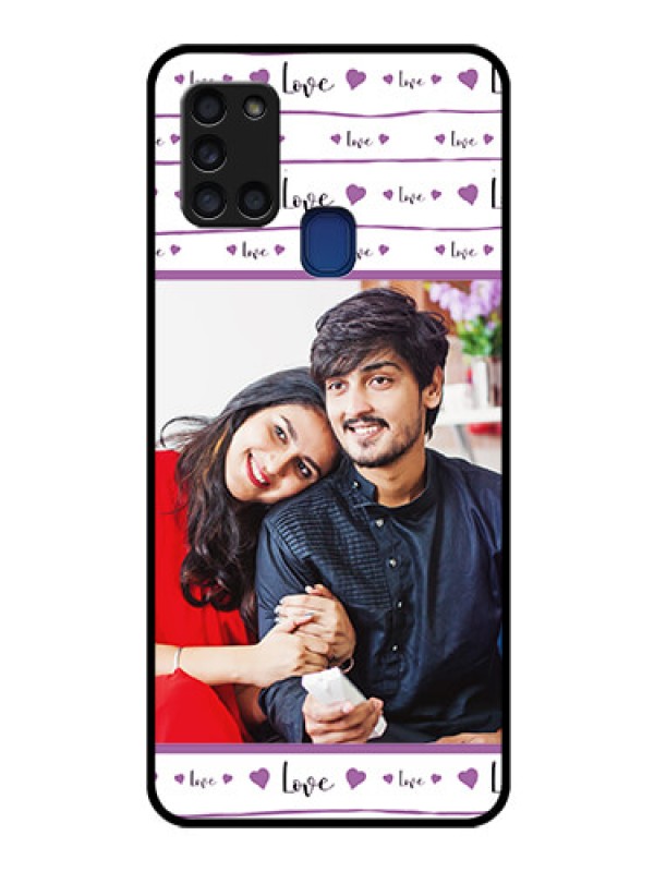 Custom Galaxy A21s Custom Glass Mobile Case  - Couples Heart Design