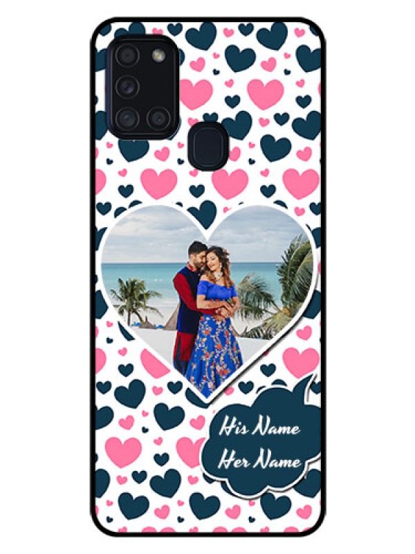 Custom Galaxy A21s Custom Glass Phone Case  - Pink & Blue Heart Design
