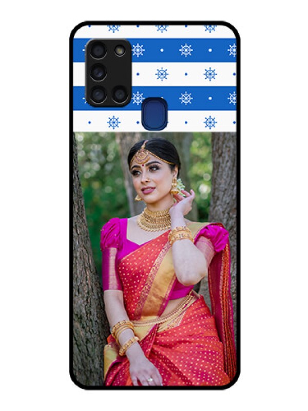 Custom Galaxy A21s Photo Printing on Glass Case  - Snow Pattern Design