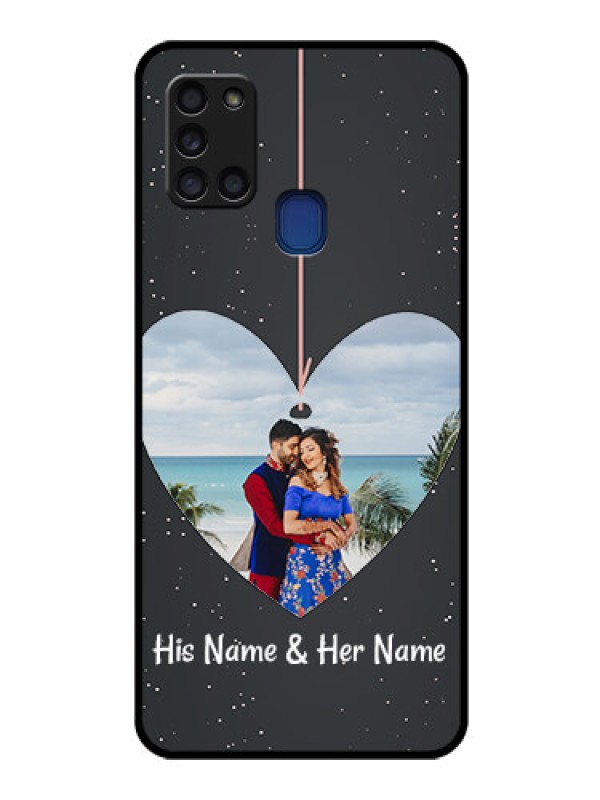 Custom Galaxy A21s Custom Glass Phone Case  - Hanging Heart Design
