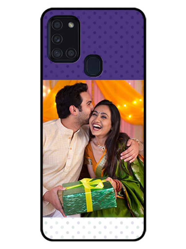 Custom Galaxy A21s Personalized Glass Phone Case  - Violet Pattern Design