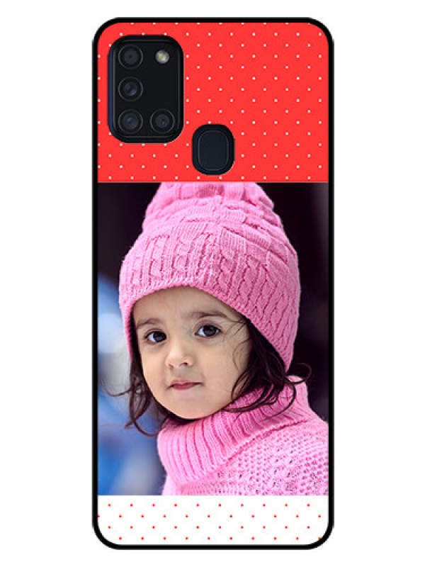 Custom Galaxy A21s Photo Printing on Glass Case  - Red Pattern Design
