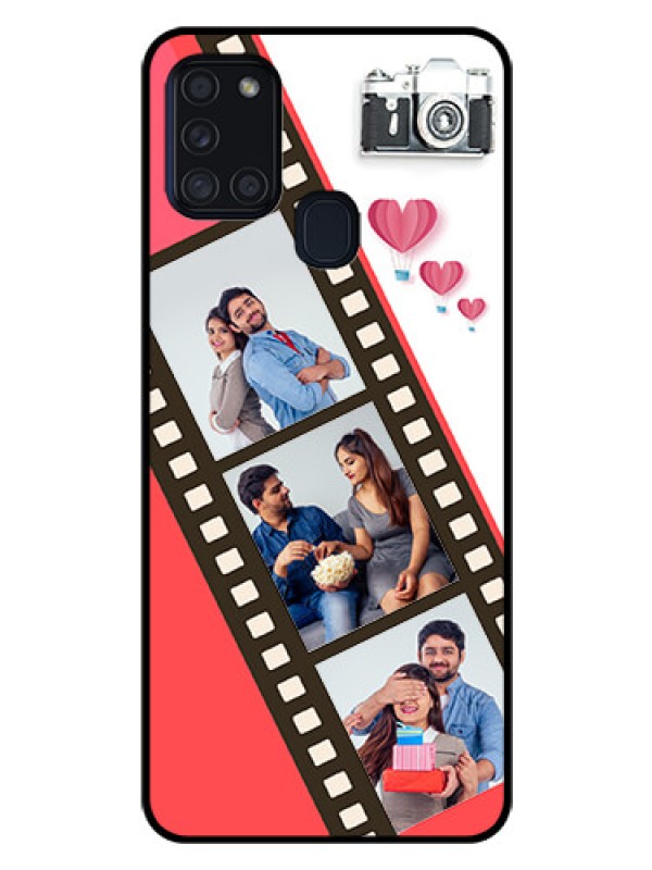 Custom Galaxy A21s Personalized Glass Phone Case  - 3 Image Holder with Film Reel
