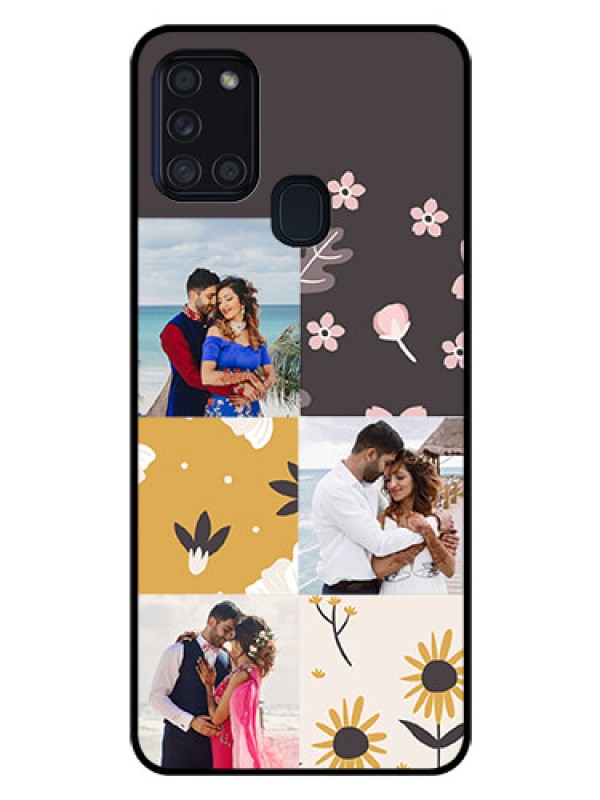 Custom Galaxy A21s Photo Printing on Glass Case  - 3 Images with Floral Design