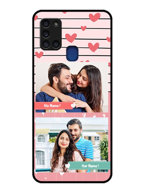 Custom Galaxy A21s Custom Glass Mobile Case  - Photo with Heart Design
