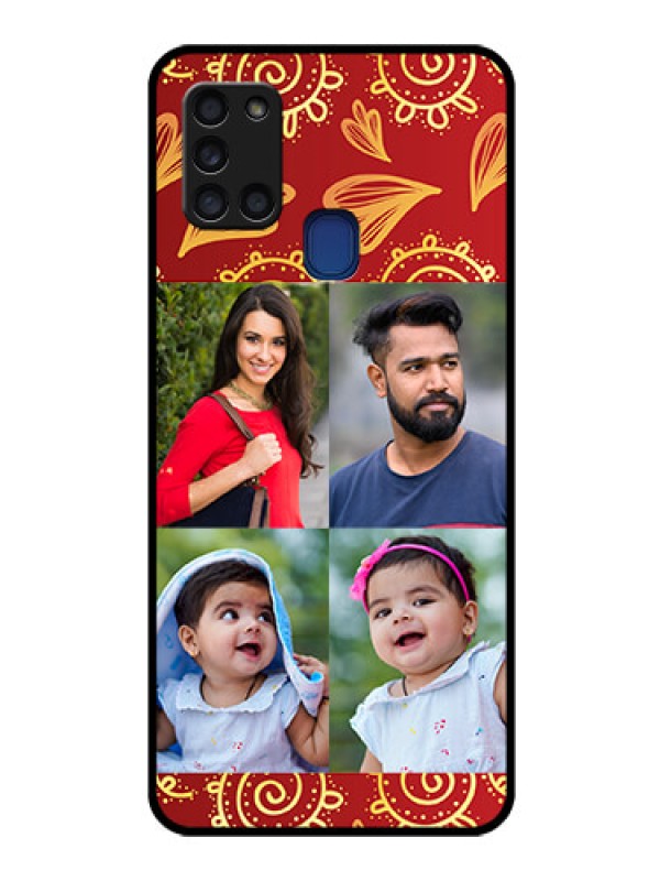 Custom Galaxy A21s Photo Printing on Glass Case  - 4 Image Traditional Design