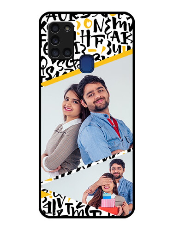 Custom Galaxy A21s Custom Glass Mobile Case  - Letters Pattern Design