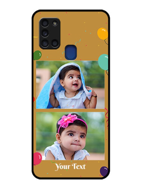 Custom Galaxy A21s Personalized Glass Phone Case  - Image Holder with Birthday Celebrations Design