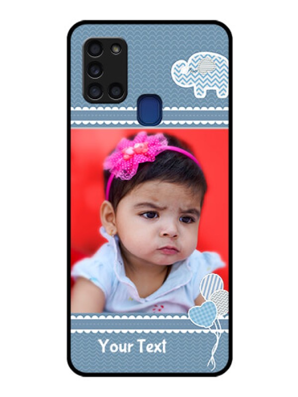 Custom Galaxy A21s Photo Printing on Glass Case  - with Kids Pattern Design