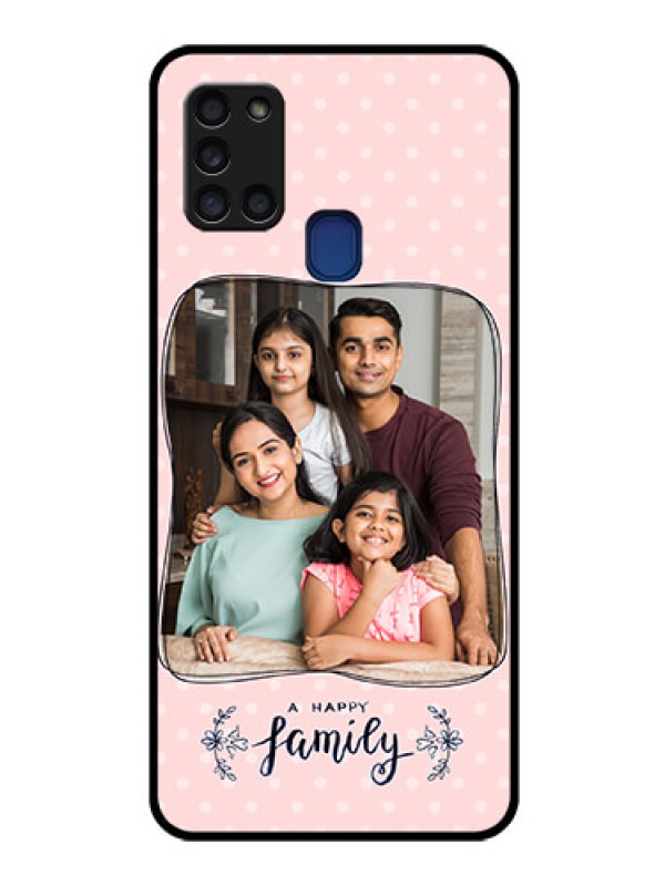 Custom Galaxy A21s Custom Glass Phone Case  - Family with Dots Design