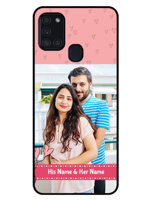 Custom Galaxy A21s Personalized Glass Phone Case  - Love Design Peach Color