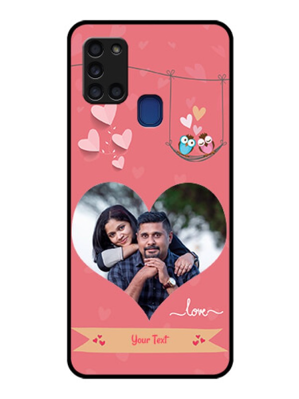 Custom Galaxy A21s Personalized Glass Phone Case  - Peach Color Love Design 