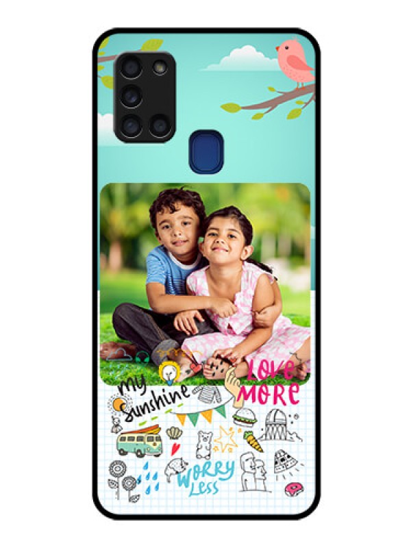 Custom Galaxy A21s Photo Printing on Glass Case  - Doodle love Design