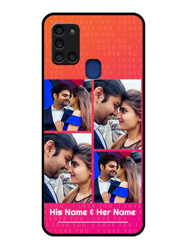 Custom Galaxy A21s Custom Glass Phone Case  - I Love You Pink Design