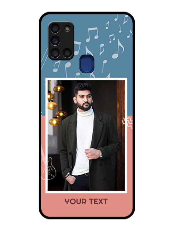 Custom Galaxy A21s Photo Printing on Glass Case  - with Color Musical Note Design