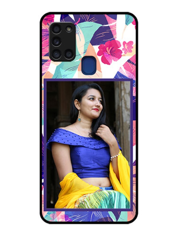 Custom Galaxy A21s Custom Glass Mobile Case  - Abstract Floral Design