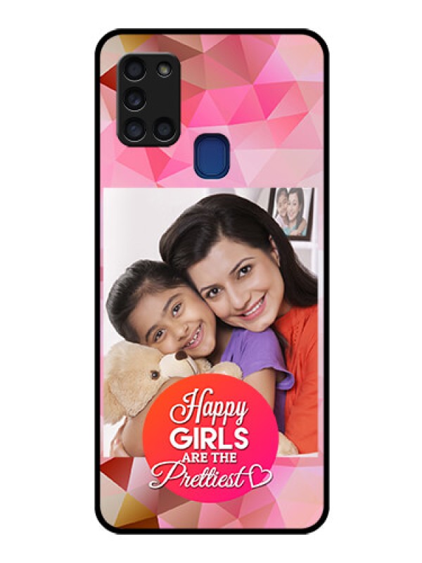 Custom Galaxy A21s Photo Printing on Glass Case  - Abstract Triangle Design