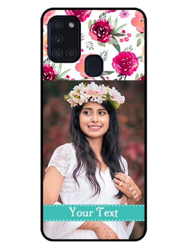 Custom Galaxy A21s Custom Glass Phone Case  - Watercolor Floral Design