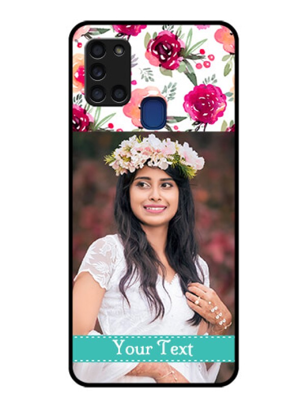 Custom Galaxy A21s Custom Glass Phone Case  - Watercolor Floral Design