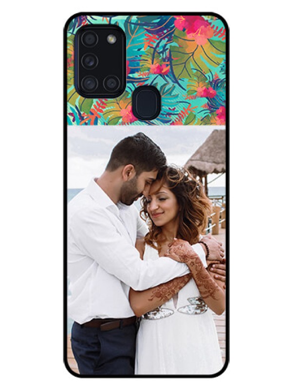 Custom Galaxy A21s Photo Printing on Glass Case  - Watercolor Floral Design