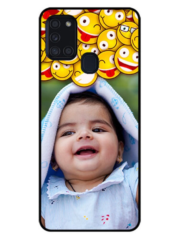 Custom Galaxy A21s Custom Glass Mobile Case  - with Smiley Emoji Design