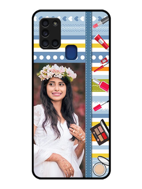 Custom Galaxy A21s Personalized Glass Phone Case  - Makeup Icons Design