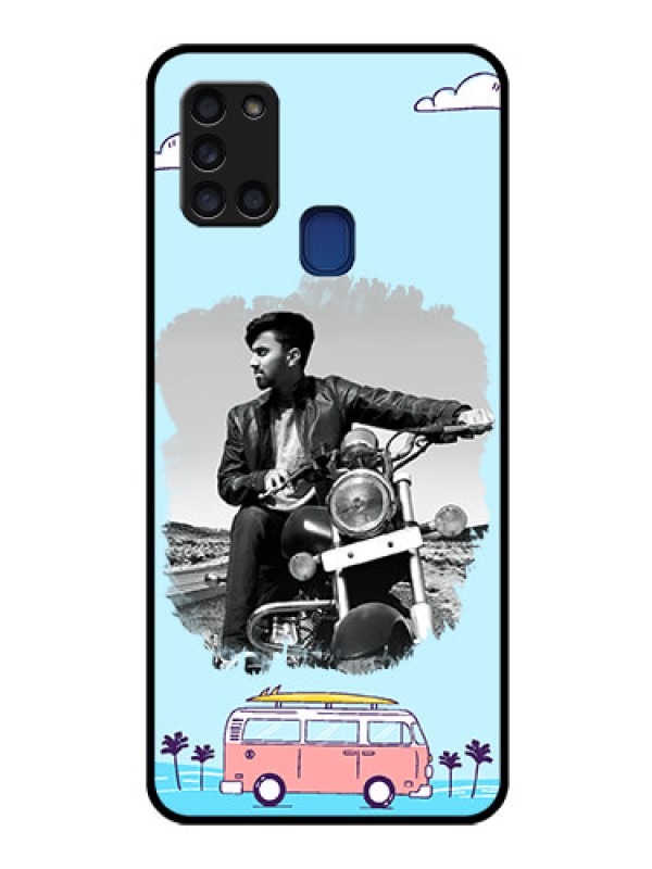 Custom Galaxy A21s Photo Printing on Glass Case  - Travel & Adventure Design