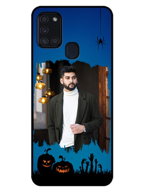 Custom Galaxy A21s Photo Printing on Glass Case  - with pro Halloween design 