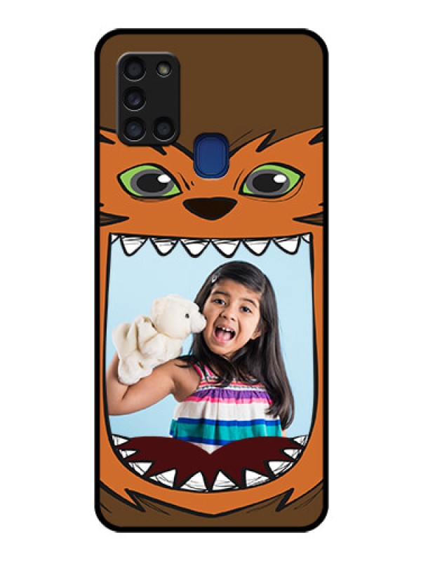 Custom Galaxy A21s Photo Printing on Glass Case  - Owl Monster Back Case Design