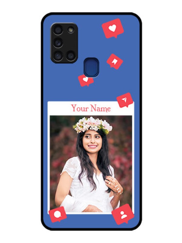 Custom Galaxy A21s Custom Glass Phone Case - Like Share And Comment Design