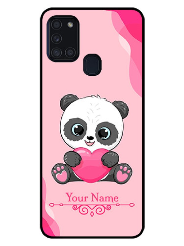 Custom Galaxy A21s Custom Glass Mobile Case - Cute Panda Design
