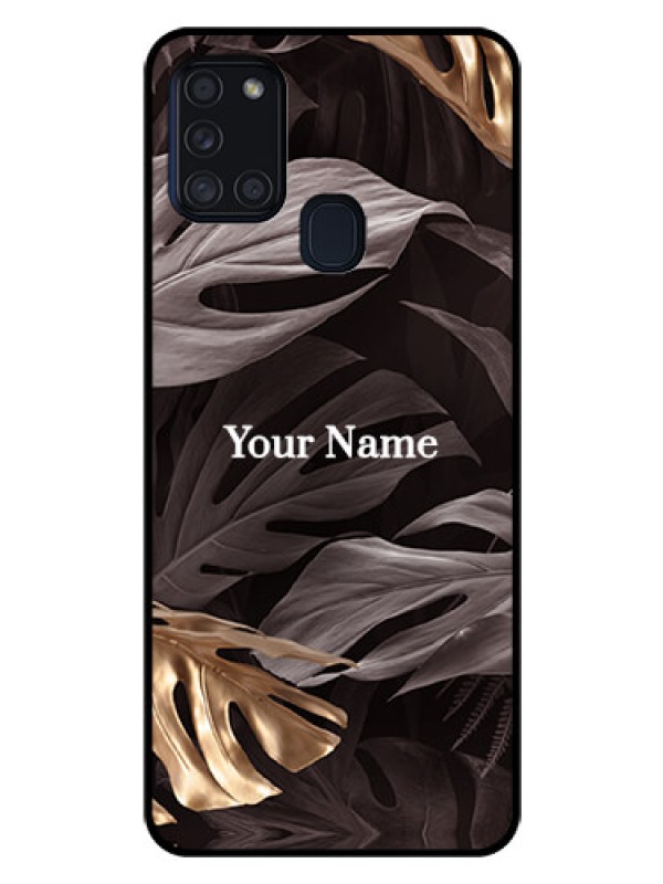 Custom Galaxy A21s Personalised Glass Phone Case - Wild Leaves digital paint Design