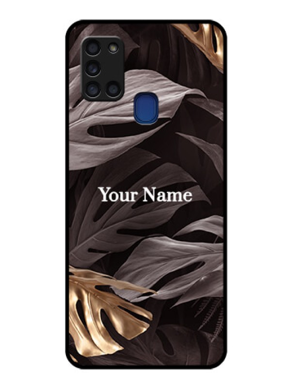 Custom Galaxy A21s Personalised Glass Phone Case - Wild Leaves digital paint Design
