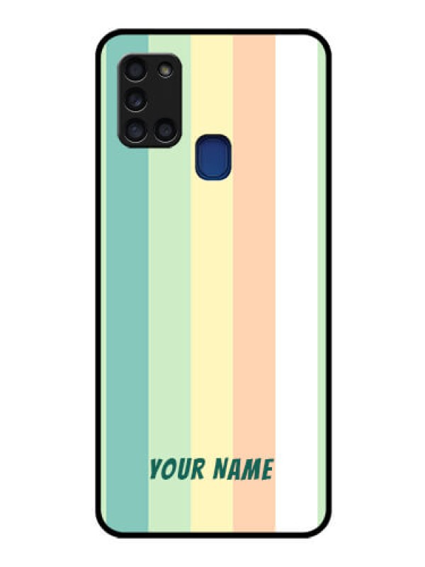 Custom Galaxy A21s Photo Printing on Glass Case - Multi-colour Stripes Design