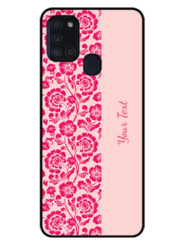 Custom Galaxy A21s Custom Glass Phone Case - Attractive Floral Pattern Design