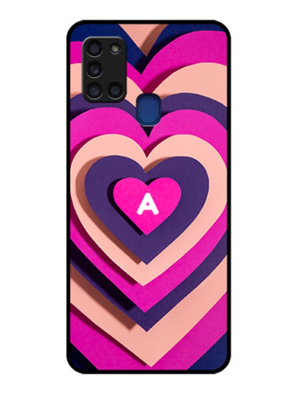 Custom Galaxy A21s Custom Glass Mobile Case - Cute Heart Pattern Design