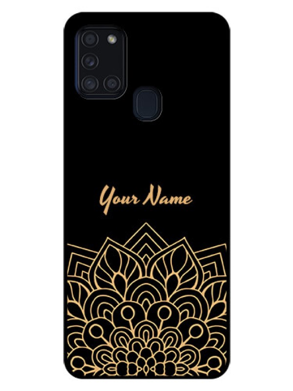 Custom Galaxy A21s Custom Glass Phone Case - Golden mandala Design