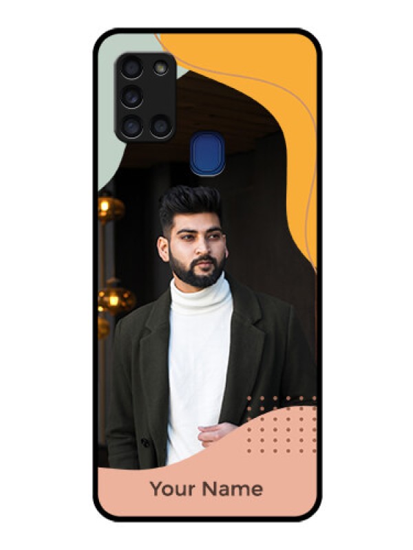 Custom Galaxy A21s Personalized Glass Phone Case - Tri-coloured overlay design