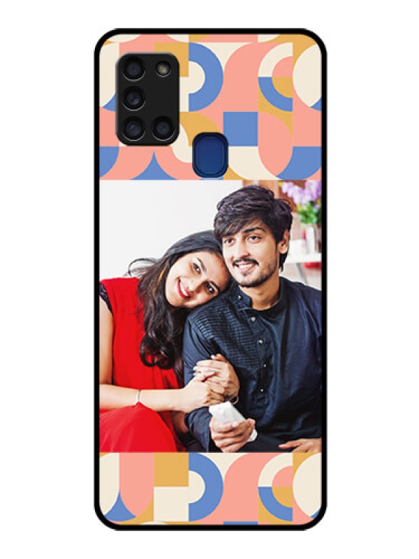 Custom Galaxy A21s Photo Printing on Glass Case - Semi-circle Maze Pattern Design