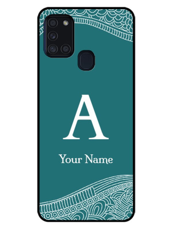 Custom Galaxy A21s Personalized Glass Phone Case - line art pattern with custom name Design