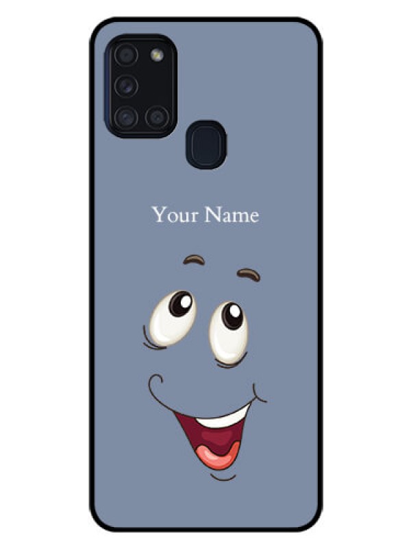 Custom Galaxy A21s Photo Printing on Glass Case - Laughing Cartoon Face Design