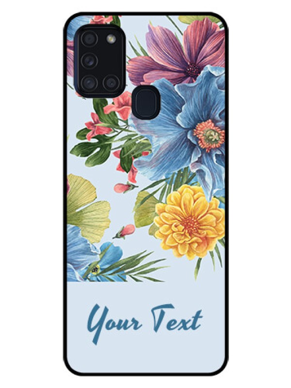 Custom Galaxy A21s Custom Glass Mobile Case - Stunning Watercolored Flowers Painting Design