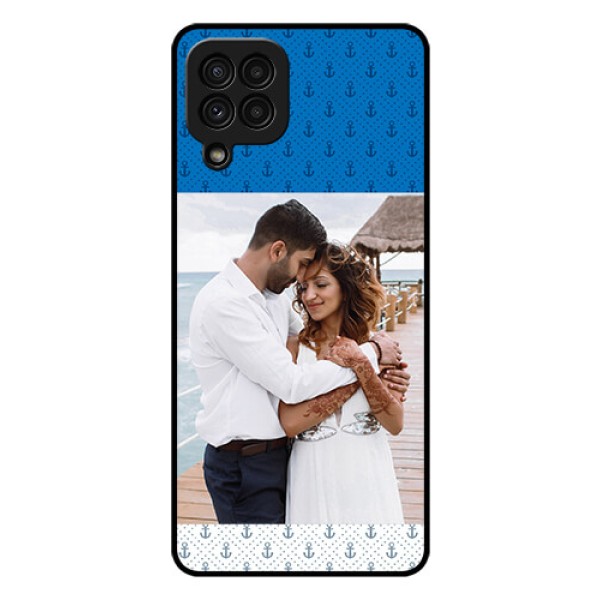 Galaxy A22 4G Photo Printing on Glass Case  - Blue Anchors Design