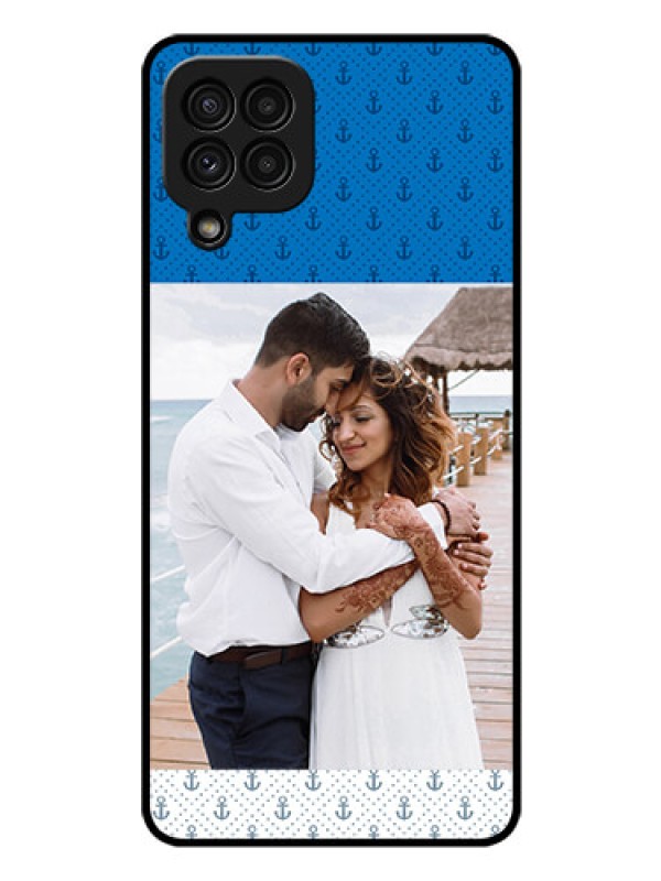 Custom Galaxy A22 4G Photo Printing on Glass Case  - Blue Anchors Design
