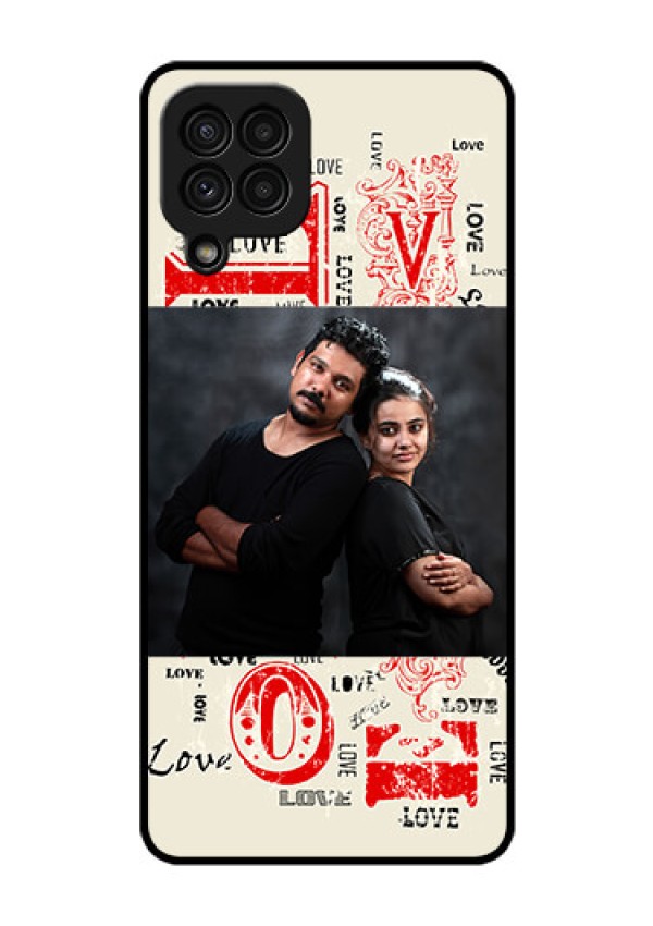 Galaxy A22 4G Photo Printing on Glass Case  - Trendy Love Design Case